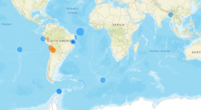 Mapa mostra atividades sísmicas ao redor do mundo