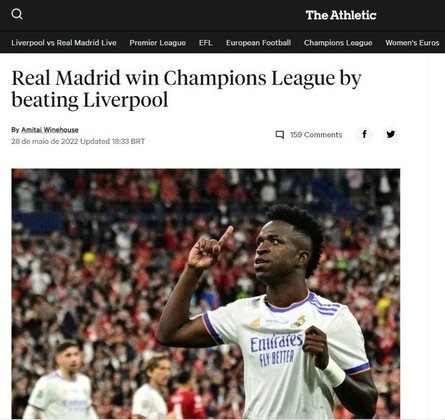 THE ATHLETIC (Inglaterra): 'Real Madrid vence Liga dos Campeões ao bater o Liverpool'