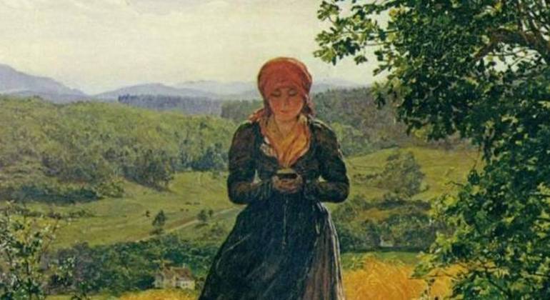 Pintura de 1860 que mostra mulher mexendo no celular chama a atenção na internet
