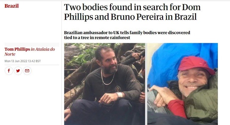 The Guardian diz que corpos foram encontrados na Amazônia