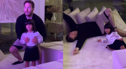 Thiago Nigro se diverte ao lado da enteada 
Sophia, de 4 anos