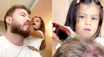 Thiago Nigro mostra Sophia raspando o seu cabelo
