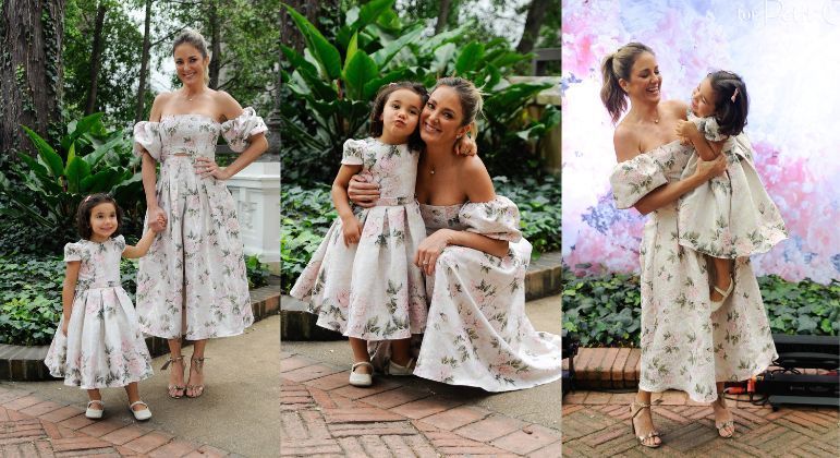 Ticiane Pinheiro e Manuella usam vestido florido