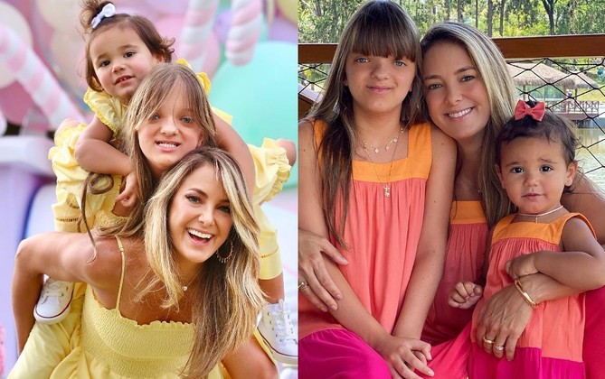 Ticiane Pinheiro tem várias fotos no Instagram em que ela aparece com roupas combinadas com as das duas filhas, Rafaella — fruto do relacionamento que teve com Roberto Justus — e Manuella — da união com seu atual marido, César Tralli. As três costumam usar peças iguais ou extremamente parecidas