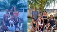 Família recria foto registrada há 18 anos e bastidores divertem internautas 