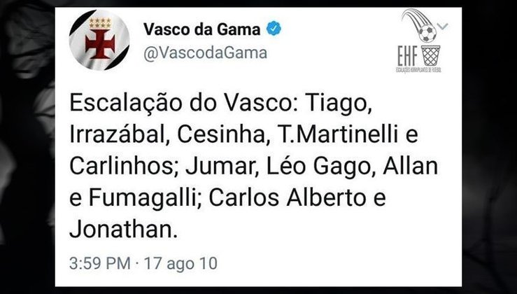 Time misto do Vasco comandado por PC Gusmão, em 2010. Carlos Alberto era o destaque do elenco.