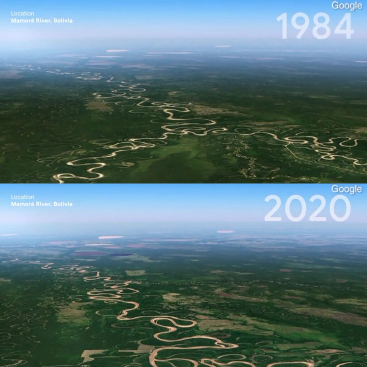 Rio Mamoré, na Bolívia em 1984 e em 2020