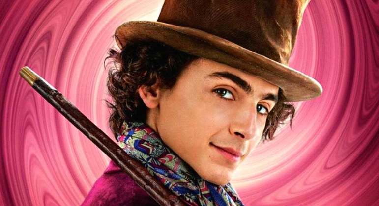 Timohtée Chalamet com visual de Willy Wonka