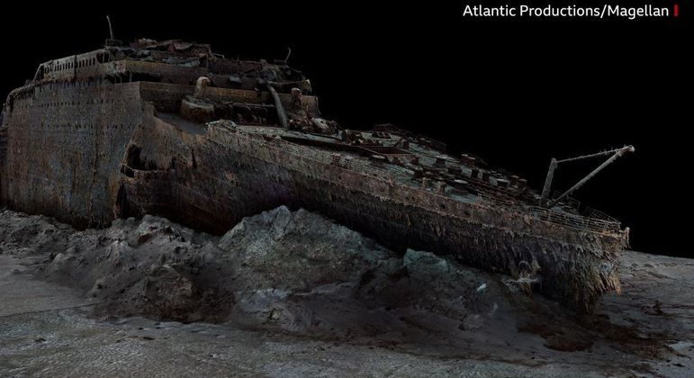 Imagem tridimensional do Titanic no fundo do mar revelada recentemente