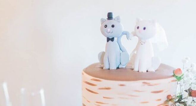 topo de bolo de casamento em formato de gatinho 