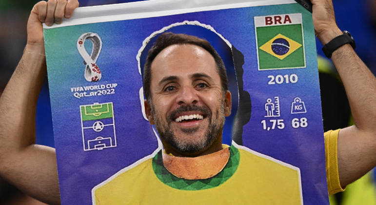 Febre entre os fãs de futebol, figurinha também é tema de fantasia na partida entre Brasil e Suíça