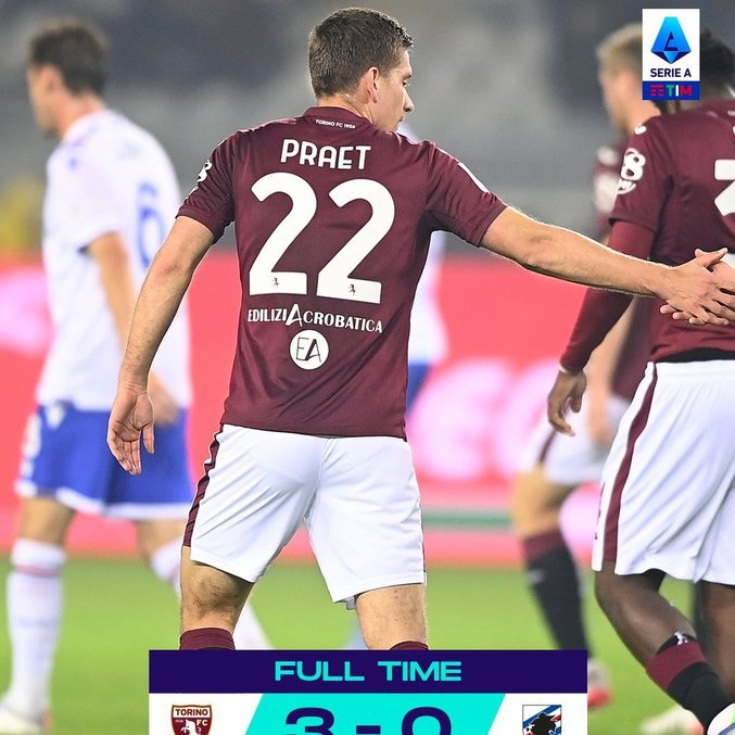 De Praet, o autor do primeiro gol do Torino sobre a Sampdoria