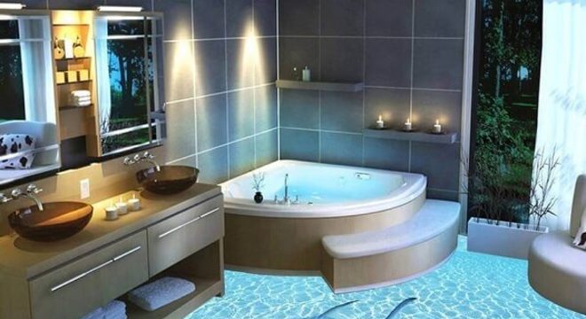 Traga o oceano para dentro do seu banheiro utilizando o piso 3D
