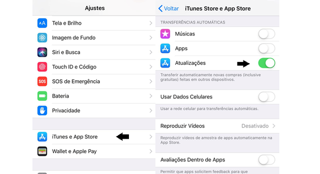 Transferência automática de atualizações no iPhone (Imagem: Reprodução/Gabrielle Lancellotti) 