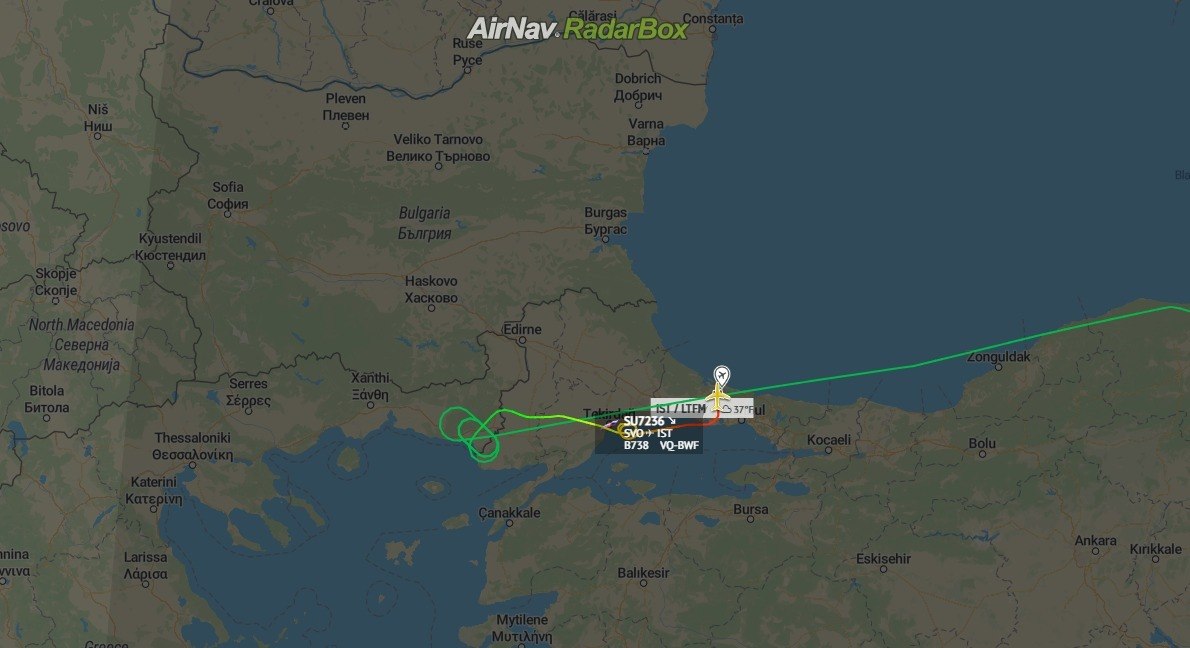 Trecho da rota abortada pelo Aeroflot: pouso em Instambul