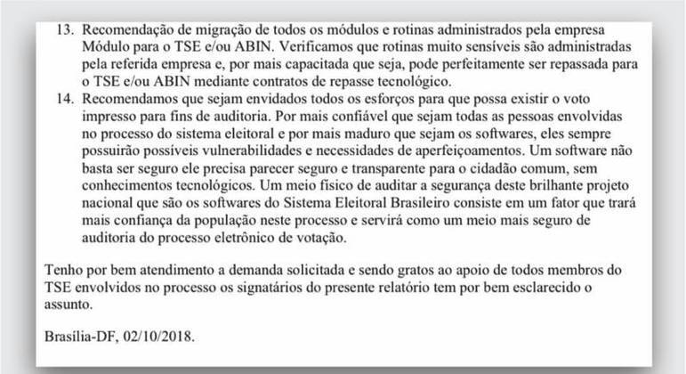 Trecho de documento elaborado pela PF em 2018 e enviado nesta semana ao Senado