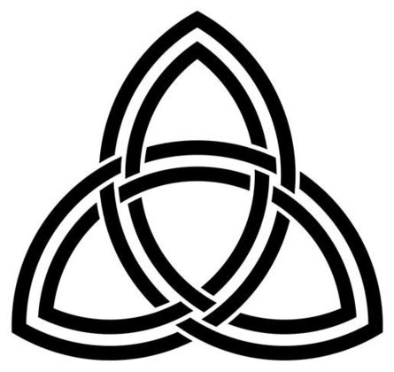 Triquetra: Acredita-se que o símbolo tenha surgido na Europa, há cerca de 5.000 anos. Na cultura celta, a triquetra representa a tríade divina, ou as três faces da Deusa Mãe. As três pontas representam as três fases da vida: nascimento, vida e morte.