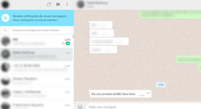 É possível ocultar a visualização da última mensagem de cada contato que aparece na coluna esquerda da tela