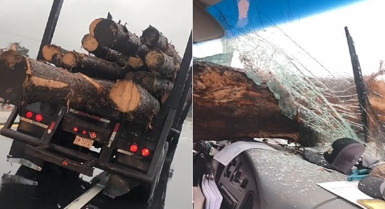 Tronco varou para-brisa de carro após se soltar da traseira de caminhão, em rodovia dos EUA