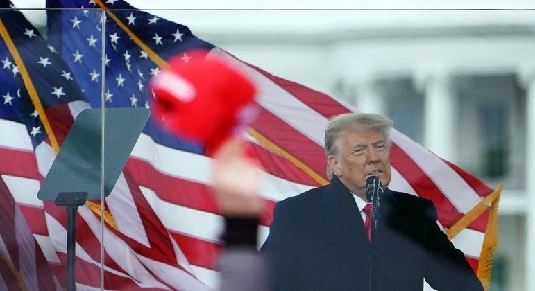 Donald Trump durante discurso no dia do ataque ao Capitólio