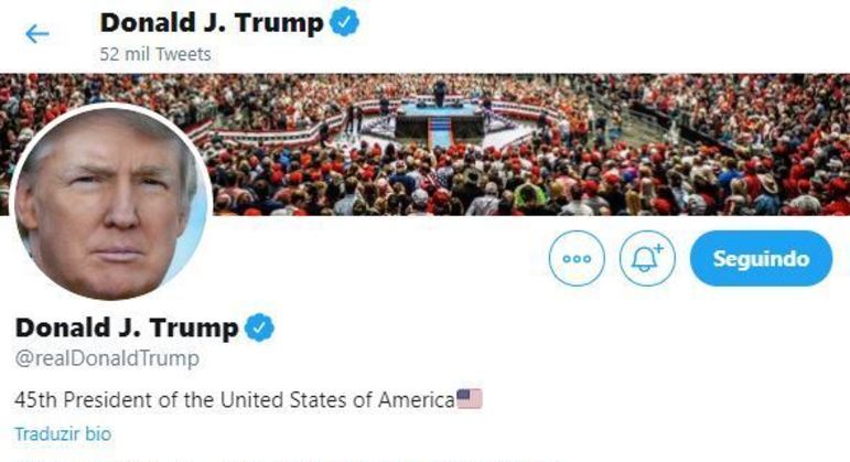 Reprodução da página no Twitter do presidente dos EUA, Donald Trump