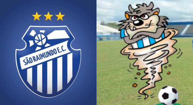 5. TufãoDiferentemente do Furacão, uma mascote conhecida na Série A, o São Raimundo Esporte Clube, de Manaus, adota o Tufão. No começo, a equipe não tinha mascote e a torcida usava muito o personagem Taz-Mania, que é um diabo-da-tasmânia. Ele surge em forma de redemoinho e logo os torcedores associaram ao tufão. 