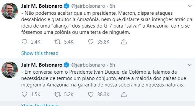 Bolsonaro atacou presidente francês nas redes sociais