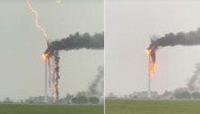 Vídeo chocante: turbina eólica fica em chamas após ser atingida por dois raios em sequência
