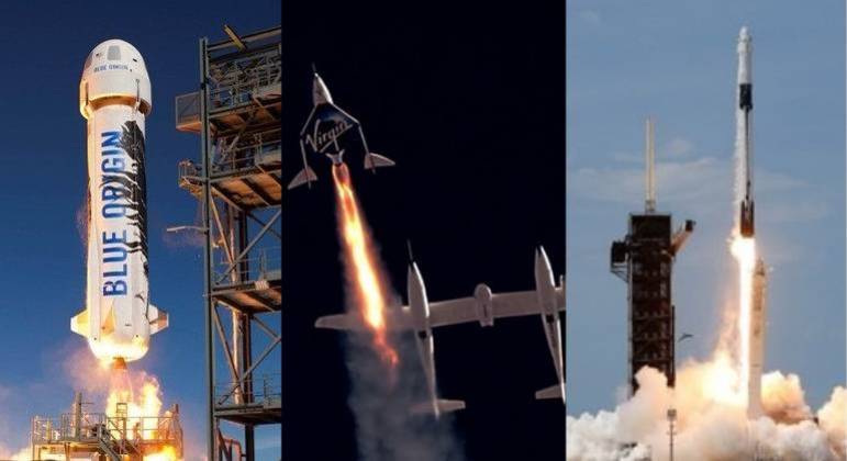 Blue Origin, Virgin Galactic e SpaceX são as três empresas que disputam o turismo espacial