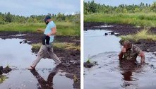 Turista tenta pegar atalho e dá mergulho involuntário em pântano