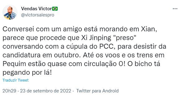Em tuítes, usuários comentam possibilidade de prisão de Xi Jinping