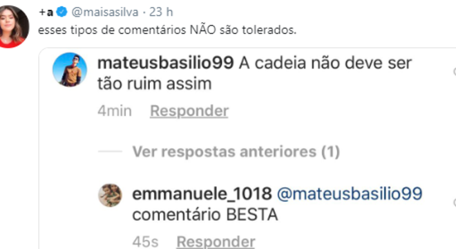 Maisa compartilhou o comentário assediador