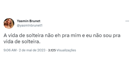 Yasmin Brunet desabafou contra vida de solteira