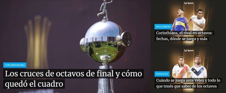 TYC SPORTS (Argentina) - O portal destacou os confrontos de Boca Juniors e River Plate.