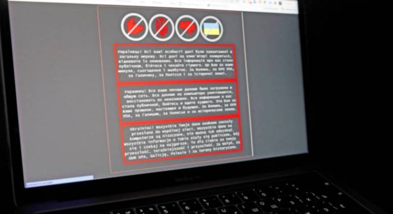Mensagem no site do Ministério das Relações Exteriores da Ucrânia após ataque cibernético