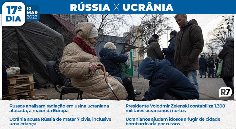 Ucranianos tentam ajudar os idosos a fugir da cidade de Irpin, duramente atingida por bombardeios russos desde o início da invasão. Russos analisam radiação em usina ucraniana atacada, a maior da Europa. Nesse mesmo dia, o presidente ucraniano Volodmir Zelenski contabiliza 1.300 militares ucranianos mortos