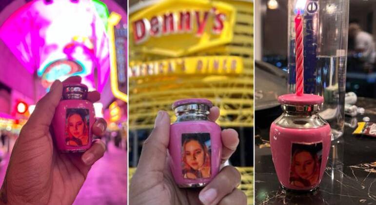  Brianna Payne levou as cinzas da irmã para os passeios que fez em Las Vegas, nos EUA