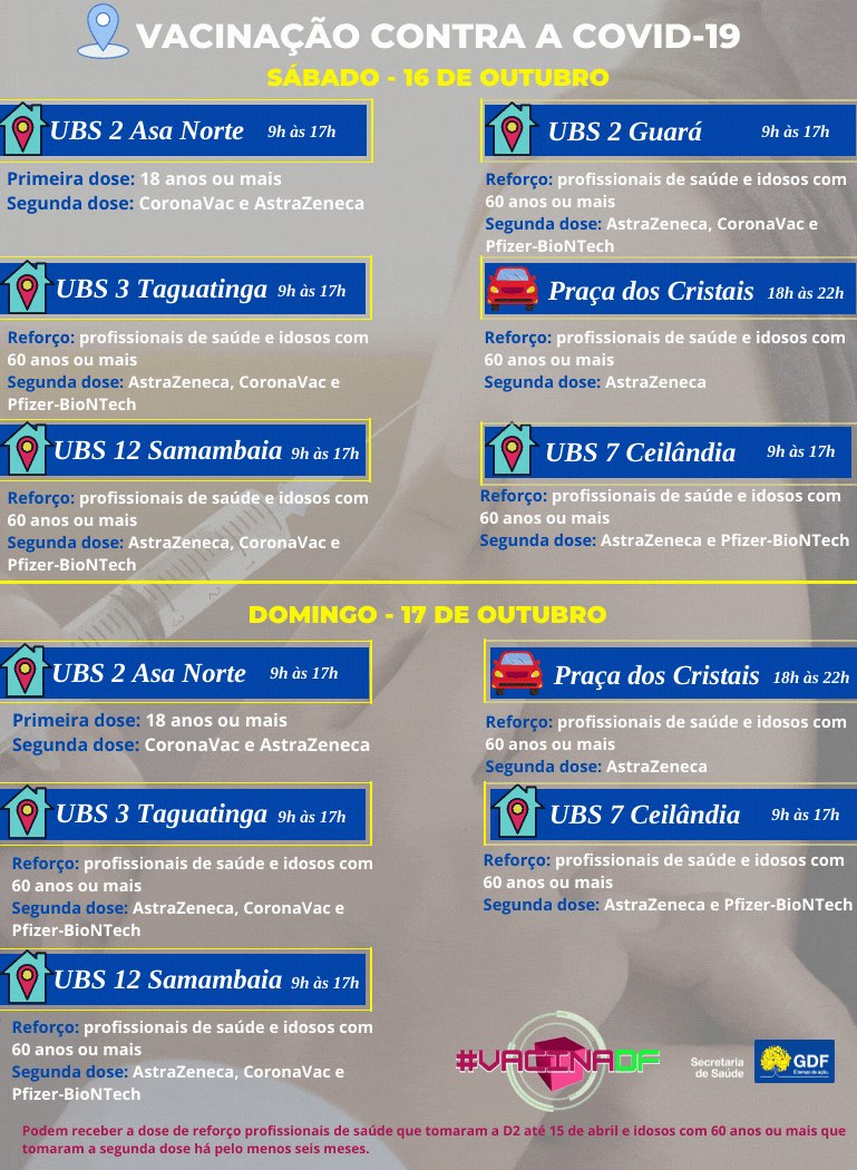 Lista de postos de vacinação deste sábado (16) e domingo (17)
