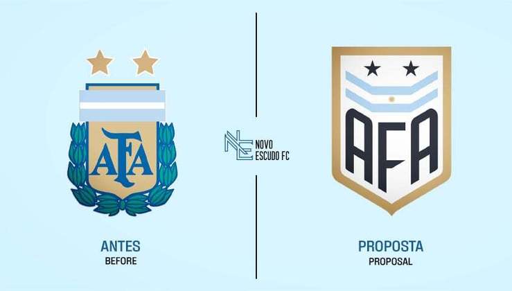 Vai um Novo Escudo aí? Proposta de Vinícius Bianezzi para a seleção da Argentina. Obs: proposta feita antes da conquista da Copa do Mundo 2022, faltando, portanto, a terceira estrela.