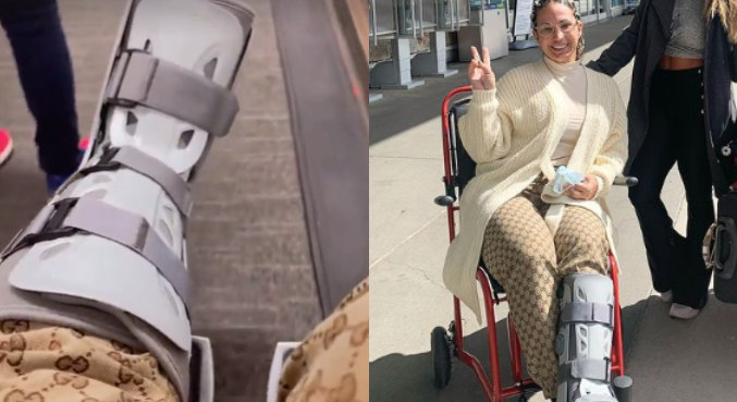 Valesca Popozuda anda de cadeira de rodas após fraturar pé em show
