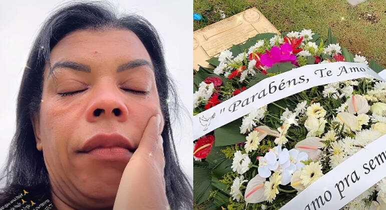 Valquiria Nascimento chora ao visitar túmulo de MC Kevin