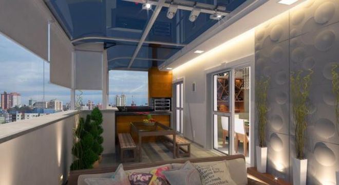 Varanda com churrasqueira moderna e ampla