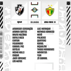 Com Gabriel Dias, Vasco divulga relacionados para o jogo contra o Guarani, vasco