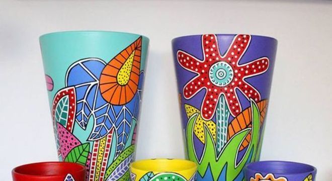 vaso de barro - vasos coloridos com detalhes 