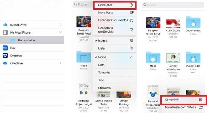 Veja como compactar um ou mais arquivos para o formato ZIP no iPhone (Imagem: Reprodução / Apple)