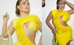 Larissa elegeu um visual de quase R$ 20 mil para comparecer a um evento em 2022. O vestido amarelo com plumas é vendido por cerca de R$ 5.000, enquanto a bolsa de cristais de uma grife italiana sai por R$ 15 mil