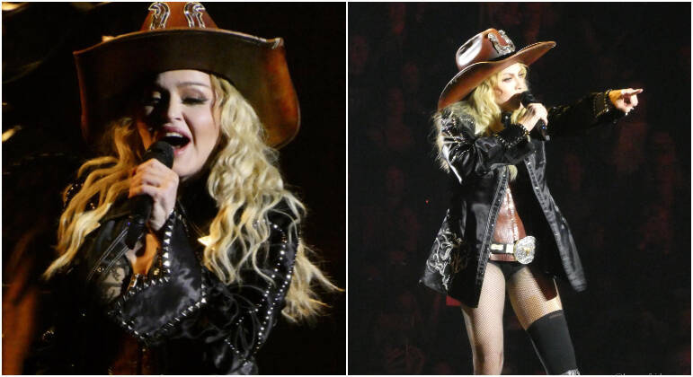 Trazendo mais uma versão repaginada de um visual icônico, a cantora surgiu com um look western (estilo 'faroeste'), referindo-se ao figurino usado no videoclipe da música Don't Tell Me, lançada nos anos 2000. Com chapéu, cinto com fivela, bota de cowboy e jaqueta com tachas, Madonna também reproduziu a dança do vídeo, 23 anos após seu lançamento