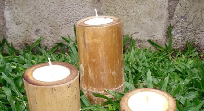 Velas feitas de artesanato com bambu