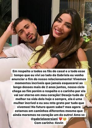 Kevinho postou mensagem sobre o fim do namoro