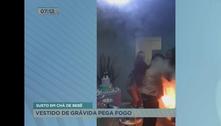 Vídeo: vestido de grávida pega fogo durante chá revelação em Goiânia